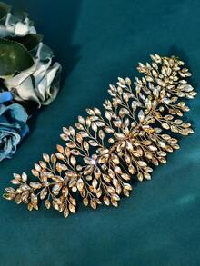 1pc Shiny Champagne Rhinestone Hair Comb Bridal Headpiece Elegant Women's Hair Accessory Suitable For Wedding Party - Champagne - View 5