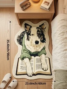 DAJIANG 1件裝柯利犬閱讀書不對稱造型地毯，廚房地毯、走廊地毯，適用於浴室、廚房、戶外、室內、走廊、臥室、客廳、床邊，裝飾地毯，可機洗，易清潔，玄關墊，防滑底背 - 學霸小汪 - 查看 11