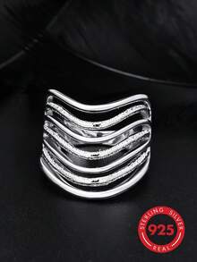 1 buah Cincin Gelombang Multi-Lapisan Perak Sterling S925 yang Dipersonalisasi, Desain Tekstur Matte Unik, Cocok untuk Pemakaian Sehari-hari, Gaya Jalanan Unik, Acara Bisnis Kasual, Hadiah Unik untuk Pacar atau Teman - Perak - View 3