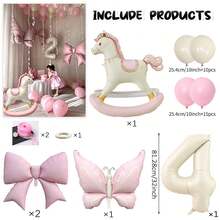 33pcs Pink Princess Birthday Balloon Set - Rocking Horse & Bow Foil Balloons, Suitable For Girls Birthday Party Decoration, Applicable For Home And Photo Occasions, Especially Suitable For Princess Theme And Baby Shower Events, Anniversary, Room Decoration. - View 9
