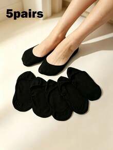 5 Pairs Women's Solid Color No-Show Boat Socks Suitable For Daily Use - Multicolor - View 5