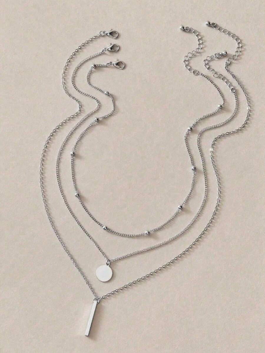 3pcs Fashion Versatile Round Pendant Necklace