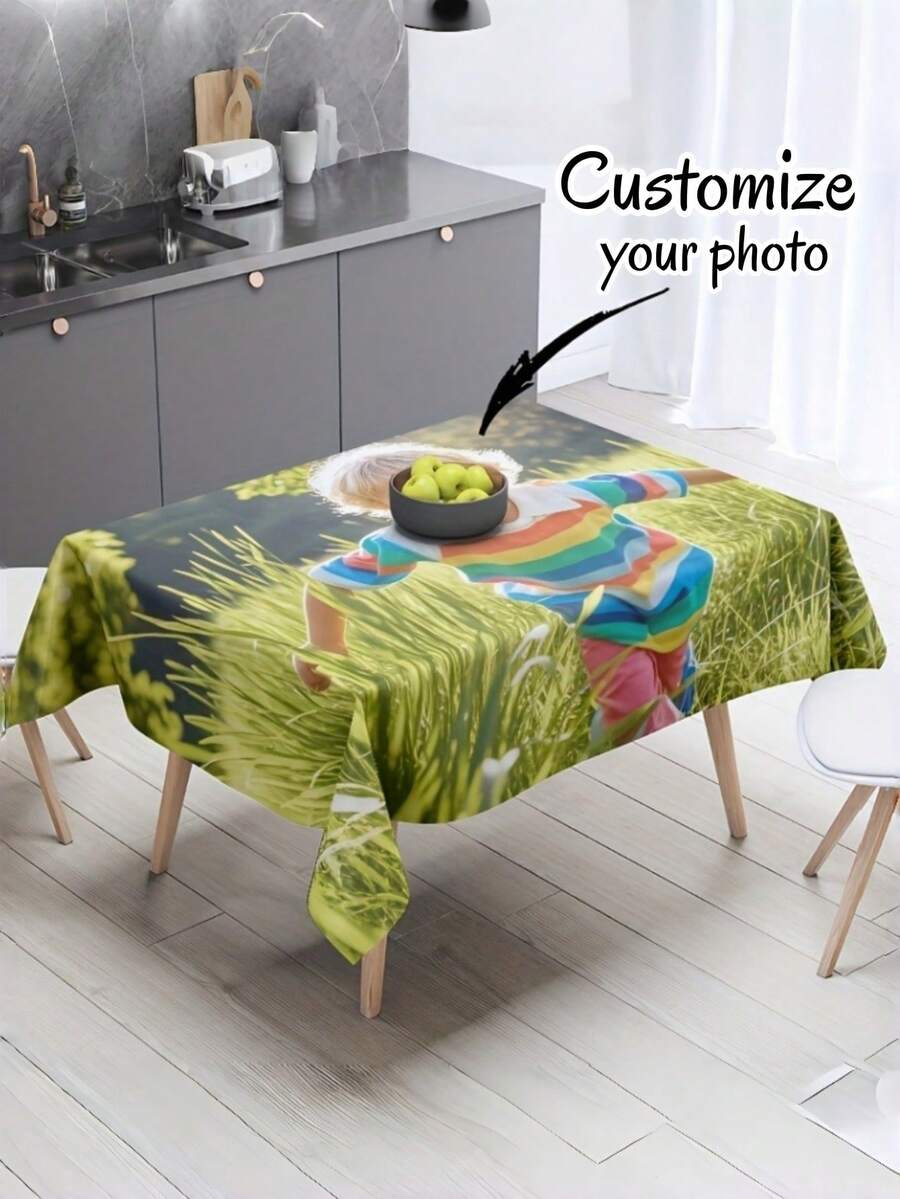 Personalized Custom Tablecloth - Supports Photo/Text/Table Number - Suitable For Wedding, Anniversary And Family Gathering Decoration - Dining Table Decor - Supports Uploading Custom Design - Home Or Event Decoration, Desktop Beautification, High-Quality Woven Craftsmanship - Suitable For Party Planning And Wedding Preparation - Text/Photo Tablecloth, Smooth Texture - Multicolor - View 1