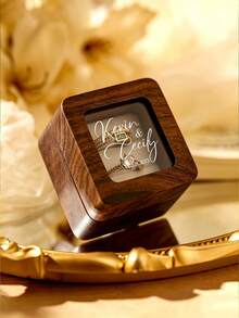 Personalized Wedding Ring Box, Personalized Wooden Ring Box, Wooden Double Ring Box, Customized Ring Box, Ring Storage Box, Personalized Wedding Ceremony Ring Box, Suitable For Proposal, Engagement, Wedding, Anniversary Gifts - Multicolor - View 4