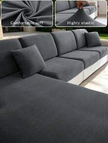 1pc Solid Color Milk Silk Sofa Cushion Cover, High Elasticity Dust-Proof Stain-Resistant Removable Washable All-Season Sofa Slipcover, Suitable For Outdoor Rattan Modular Sofa, Single Piece Sold Not Set Sofa Cushion Protector - Dark Grey - View 1