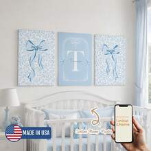3pcs Custom Personalized Name,Cartoon Watercolor Blue Bow Pattern,Crib & Kids Room Name Wall Decor, Monogram Art Print Poster, Decor For Bedroom, Kitchen & Living Room, Framed/Unframed, Great Gift, Made In United States - Multicolor - View 2