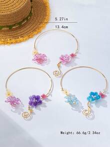 1 Stück zartrosa Farbverlauf Blumen asymmetrischer Schmetterling Blumen Spirale offener Hals Kragen Nischen Urlaub Schlüsselbein Halskette - Blumenhalsband - Übersicht 2
