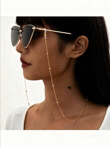 1pc European & American Pearl Eyeglass Chain Fashion Glasses Chain Accessory Anti-Slip Fashion Minimalist Eyeglass Chain (Chain Cut By Length, Random Number Of Beads) - Gold - View 5