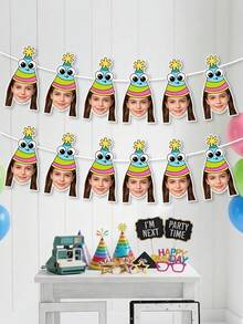 10/20/30PCS Custom Photo Rainbow Striped Party Hat Birthday Garland, Personalized Two Style Funny Party Hat Banner, Photograph Backdrop,Funny Rainbow Theme Birthday Party Decor,Keepsake Gift - Multicolor - View 4