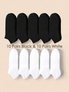 3/10/15/20 Pairs Men's Black And White Summer Invisible Short Socks Simple Practical Multifunctional - B - View 13