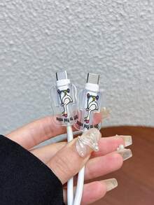 3件組波浪紋充電線保護套 UV彩繪鴨子與字母設計，適用於英國標準 Apple 20W 快充充電器，防止線材損壞 - 彩色 - 查看 3