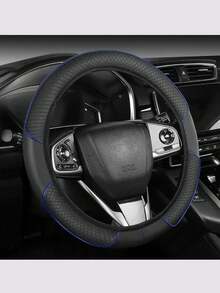 1pc PU Splicing Anti-Slip Wear-Resistant Breathable Sweat-Absorbing Car Steering Wheel Cover, Fits 14.5-15 Inch Diameter Steering Wheel, All-Season Universal, Odorless Decorative Steering Wheel Cover - Split Handlebar Grips - View 8