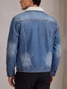 Men's Casual Fur Collar Denim Jacket Streetwear Multi-Pocket Fashion Versatile - Blue - View 4