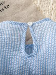 Body a rayas para bebé niña de otoño/invierno con mangas volantes y lazo grande, conjunto versátil para salir para bebés y niños pequeños, incluye sombrero para el sol, regalo de vacaciones de primavera/otoño para recién nacidos - Celeste - Ver 11
