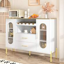 White Sideboard With Glass Doors And Wine Rack – Plenty Of Storage Space For Dining Room & Living - 白色 - 查看 1