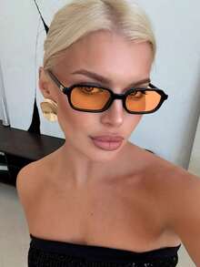 A Pair Of Compact Rectangular Frame Fashion Glasses, Suitable For Vacation, Travel, Sports, Driving, Festivals, Beach, Music Festivals, Outings, Summer Accessories, Holidays, Family Trips, Elegant Outfits, Street Style Accessories, Sports, Parties, Outdoor Activities, Street Looks, Fishing, Summer Beach Vacation, Outdoor, Travel, Back To School Season College Style. Rectangular Frame - Orange - View 2