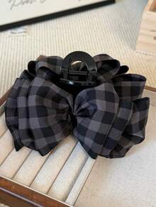 1pc Women's 14cm/5.51in Solid Color Plaid Large Bow Hair Clip, Elegant Fashion Claw Clip, Suitable For Daily Use Summer Hair Accessories - Multicolor - View 4