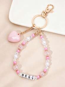 1pc Pearl Heart Beaded Pendant Phone Case Car Key Chain Bag Charm - Multicolor - View 7