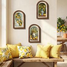 1/4pcs Arched Wooden Sign Rustic Style Wooden Yellow Lemon Art Desktop Decor Wall Hanging Ornament, Suitable For Kitchen Dining Room Farmhouse Home Vintage Kitchen Decoration - Lemon - View 3