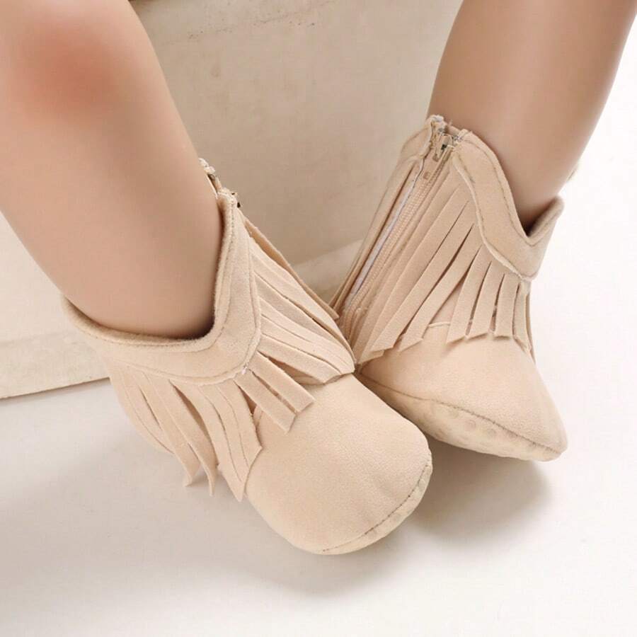 Classic Infant Tassel Design Casual Boots, Soft Sole Comfortable Walking Shoes For Newborns, Suitable For Spring And Autumn - Apricot - View 1