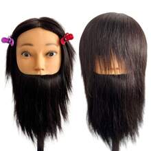 Male 100% Human Hair Mannequin Head With Beard Wig Stand For Hairdressers Salon Hairdressing Male Training Heads Manikin With Toolkit - Natural Black - View 3