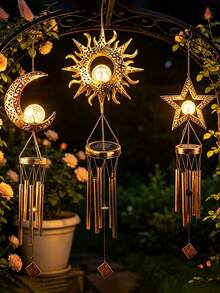 1pc Star Sun Moon Shaped Solar Wind Chime Light - Weather-Resistant Outdoor Decor With Automatic Dusk To Dawn Sensor, Suitable For Garden, Porch And Patio, LED Lighting Wind Chime Ambient Light - Multicolor - View 3