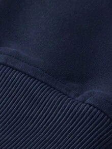 Men's Navy Blue Fleece Lined Hooded Sweatshirt, Solid Color Snap Button Half Placket, Long Sleeve Casual Sportswear, Regular Fit, Suitable For Autumn/Winter - Royal Blue - View 4