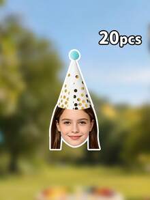 10/20/30PCS Custom Photo Gold Dot Party Hat Birthday Banner, Personalized Multi Color Cone Hat Cutout Garland,Funny Photography Background,Surprise Birthday Party Decor,Home Decor,Personalized Gifts - Multicolor - View 14