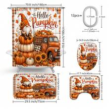 1/4pcs Vintage Pumpkin Truck Fall Harvest Heat-Insulating Home Decor Bathroom Shower Curtain With 12 Hooks For All Scenarios, Rustic Country Farmhouse Decoration, 4pcs Include: 1pc Shower Curtain 150*180cm+180*180cm+180*200cm - Pumpkin Farm - View 2