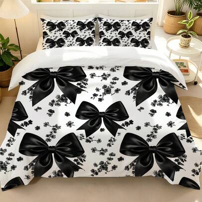 3Pcs Black & White Minimalist Large Bow Ditsy Floral Duvet …