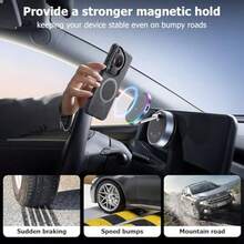 1pc 15W Magnetic Wireless Car Charger Mount, 720° Rotating Foldable Phone Holder With RGB Light, Telescopic Dual-Axis Adjustable Arm, Vacuum Suction Cup Dashboard Installation, Compatible With IPhone MagSafe And Android Phones - 無線充手機支架 - 查看 4