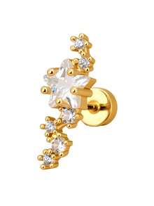 1pc 316L Surgical Grade Stainless Steel Cubic Zirconia Star Stud Earring, Elegant Flat Back Threaded Piercing Jewelry, Suitable For Cartilage Helix Tragus, 18K Gold Plated, Non-Fading, Hypoallergenic, Sleeping Earring - A Stainless Steel Round Star Earring - View 3
