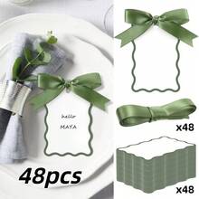 24/48pcs Set Fan-Shaped Name Cards For Table Setting, DIY Seating Arrangement, Wedding Place Cards, Blank Gift Tags. Includes Name Cards And Ribbons, Suitable For Weddings, Birthday Parties And Celebrations - View 8