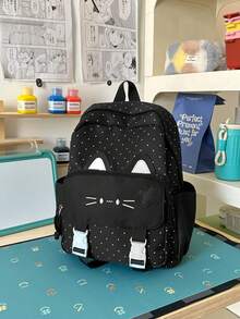 Cute Cat Shaped Backpack, Girls Casual Outing Shopping Travel Small Backpack, Middle School High School College Student School Bag, Large Capacity Lightweight Daily Commute Backpack, Adorable Cartoon Pattern Student Backpack, Multiple Colors Available Pink Yellow Blue Black White - A - View 14