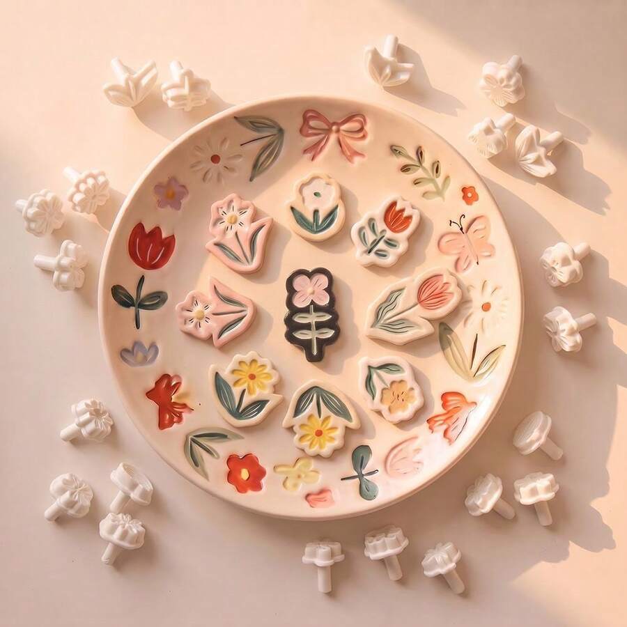 花卉聚合物黏土壓花印章套組 DIY 花卉紋理壓模 手作黏土耳環珠寶陶藝手工裝飾工具組 - Flower Embosser Stamp - 查看 1