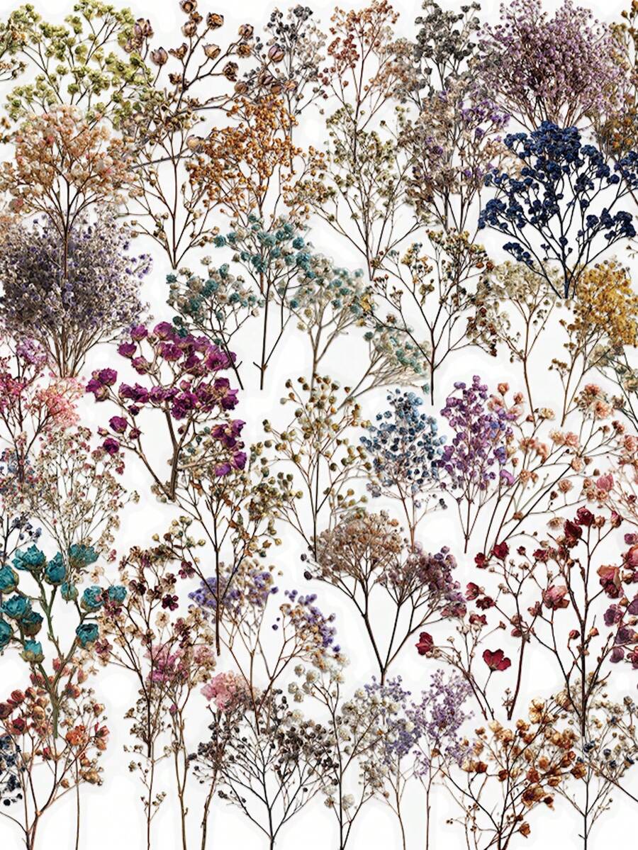 50pcs Vintage Dried Flower Transparent PET Creative Graffiti Stickers For Luggage, Water Bottle, Skateboard And More - A - View 1