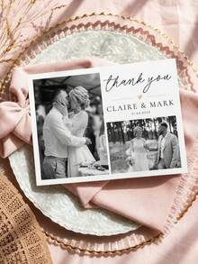 Personalized Wedding Thank You Card, Elegant Black & White PhotoCollage Design, Custom Names & Date Detail, Romantic Greeting Card For Wedding Party, - Multicolor - View 5