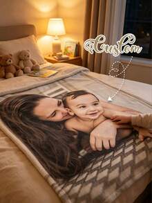 1pc Customized Photo Blanket, Personalized Photo Blanket, Family Photo, Pet Photo, Couple Photo Customization, Mother's Day, Father's Day, Valentine's Day, Office Nap Blanket, Private Customized Blanket, Holiday Blanket, Gift For Mom/Dad - Multicolor - View 5