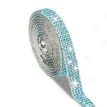 Rollo de tira autoadhesiva de strass todo en uno de 8 colores, cinta de lentejuelas de cristal brillante, adecuada para interior de coche, vaso, funda de teléfono, decoración de manualidades DIY - 4 filas, 1 yarda de ancho - Ver 9