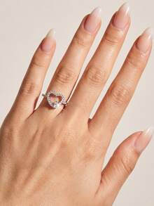 1pc Fashion 925 Sterling Silver Rhinestone Heart Ring, Embedded With Diamonds, Suitable For Daily Wear And Party Occasions, High-Quality Jewelry Gift - Style 1 - View 3