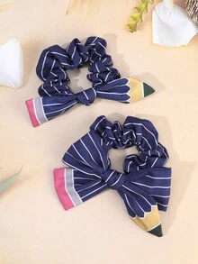2件組返校季教師學生用海軍藍鉛筆蝴蝶結髮圈 學校用品蝴蝶結髮圈 女士髮飾 - 藏蓝色 - 查看 9