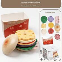 Wooden Educational Toy For Kids, Single Hamburger Set For Pretend Play, Interactive Wooden Toy For Parent-Child Interaction, Wooden Simulation Hamburger And Fries Combo Role Play Pretend Play Educational Toy - Multicolor - View 4
