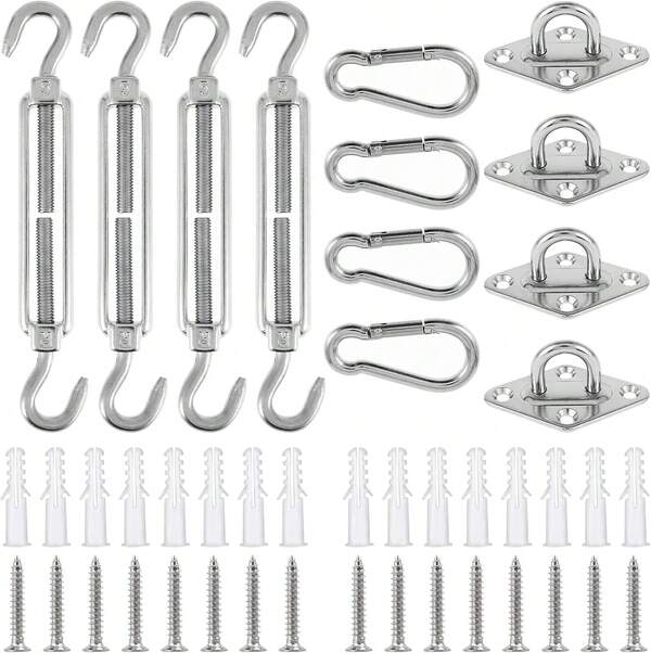 M5 Heavy Duty Sun Shade Sail Hardware Kit Stainless Steel Awning Attachment Set For Rectangular Triangles Square Garden Outdoor Patio Lawn