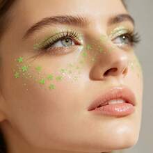 6pcs Fluorescent Freckle Face Stickers UV Reactive Star & Moon Temporary Tattoo Stickers For EDM Festival, Holiday, Halloween Party Makeup - Green - View 7