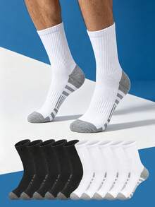 1/5/10/20 Pairs Men's Mid-Calf Socks, Grey Base Design, Work Letter Socks, Daily Casual Home Wear - Multicolor - View 1