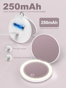 SEAMIRROR Portable Pocket Mirror With Light, Foldable Makeup Princess Mirror, 1X/2X Magnifying Mirror, Handheld Rechargeable Makeup Mirror, LED 3-Color Light, Stepless Dimming - Multicolor - View 4
