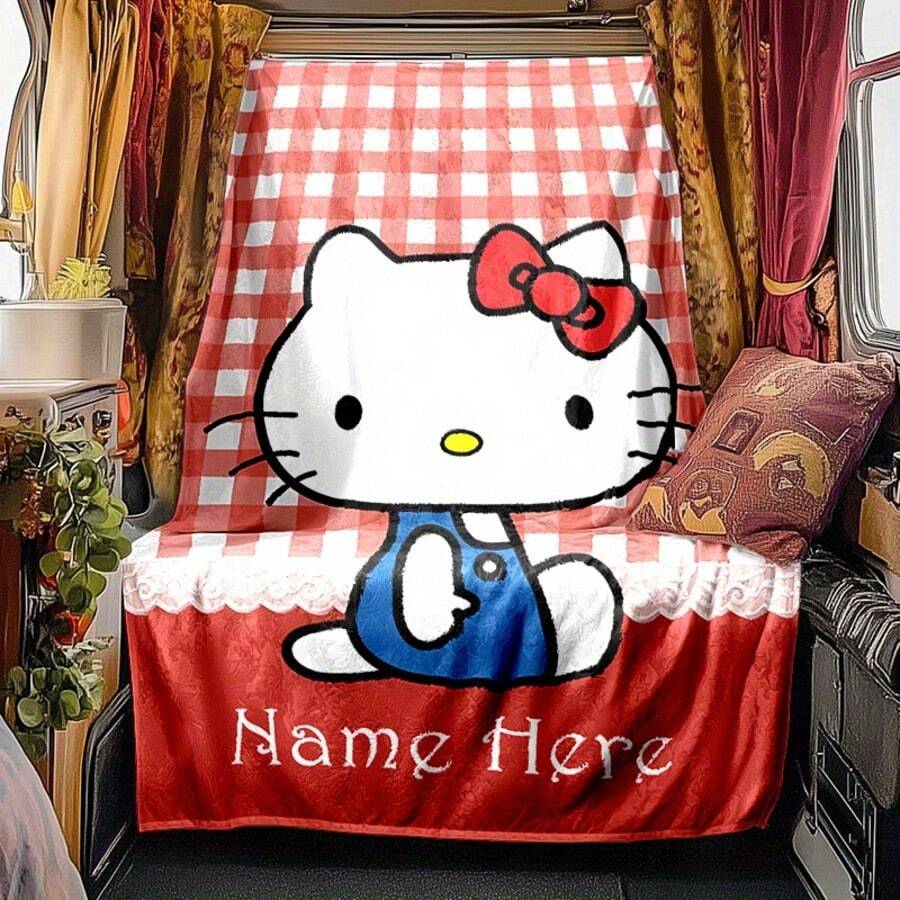 SANRIO 1件個性化法蘭絨毯，可愛卡通圖案，可客製化姓名文字，柔軟保暖，適合午睡、沙發、辦公室床鋪、露營旅行，多功能禮品蓋毯，四季適用