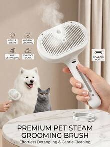 PETSIN 1 Pc Cat Steam Brush, 3 In 1 Cat Brush For Shedding & Grooming, Water Brush For Cats Dogs, Pet Hair Removal Comb For Long Short Haired Small Animal, Self Cleaning Slicker Brush With Release Button, Cat/Dog Steam Brush - Multicolor - View 2