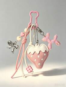 1pc Cute Leather Strawberry Keychain Bag Charm, Suitable For Women's Shoulder Bag, Tote Bag, Keychain Pendant - Multicolor - View 13