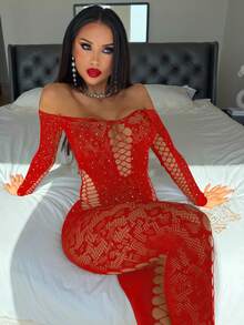 1pc Sexy Lingerie With Floral Pattern, Breathable And Alluring, Suitable For Dates - Red - View 3